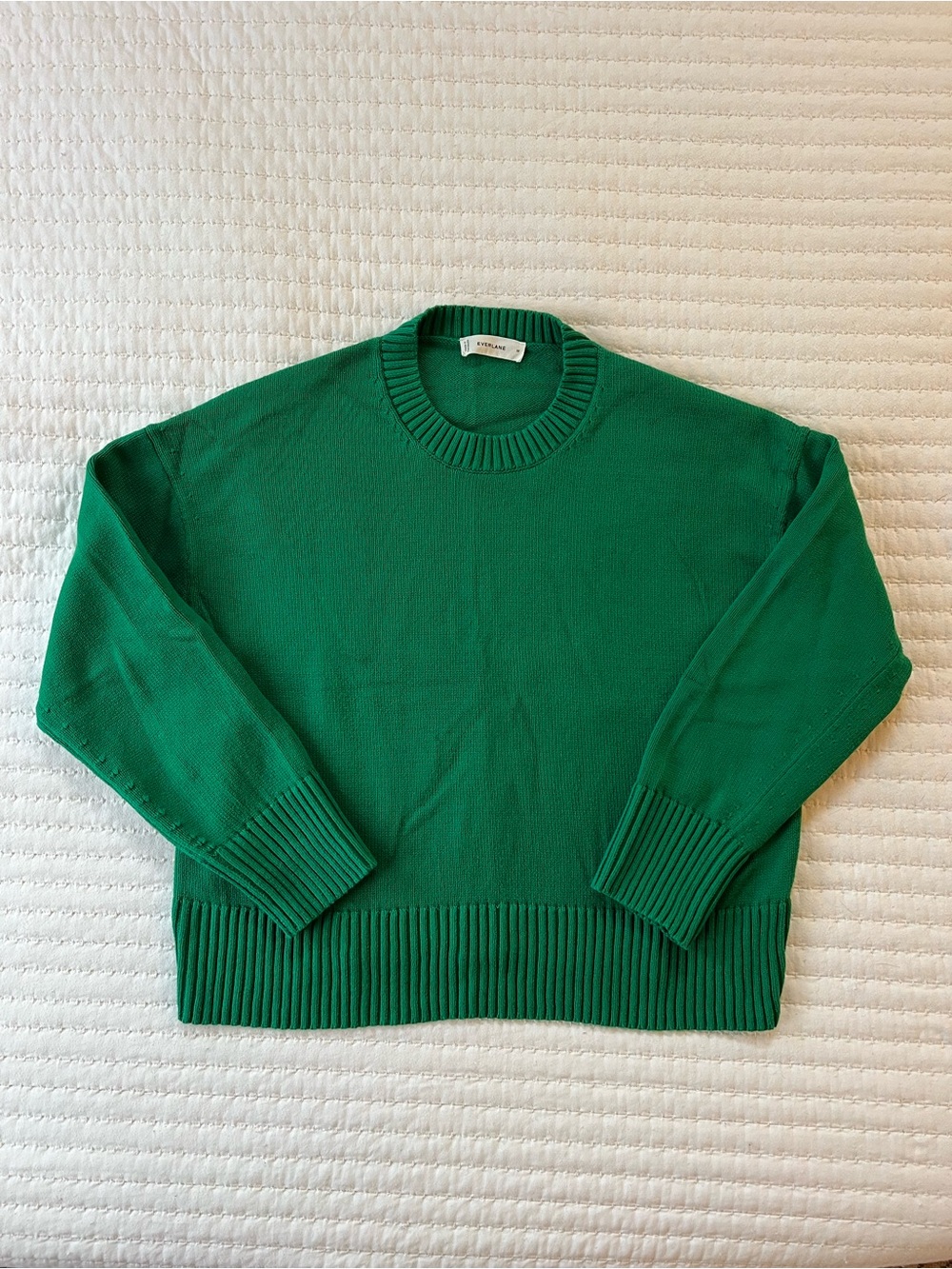 Everlane The Boxy Sweater in Everyday Cotton Green Crewneck